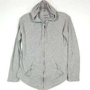 Style & Co. Hoodie Womens Large Waffle Knit Grey Full Zip Sport Solid Chore